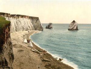 Freshwater Bay Arch och Stag Rocks, Isle of Wight, England, c.1900 av Detroit Publishing Co.