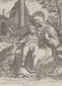 Den heliga familjen i Egypten, med Josef som snickare i bakgrunden..., [1577], återutgiven 1774.