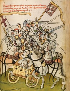 Stridsscen under de katolska korstågen mot hussiterna, anhängare till Jan Hus (eller Jean Huss av Diebold (workshop) Lauber