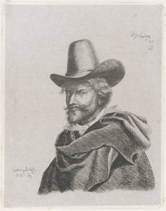 Porträtt av Peter Paul Rubens med kappa och hög hatt