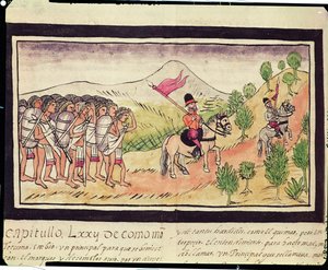 Fol.204v Totonac-indianerna hjälper Conquistadorerna att transportera material, 1579