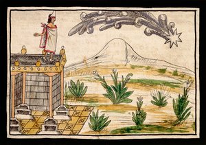 Montezuma observerar kometen, miniatyr från The History of the Indies av Diego Duran (1537-1588)