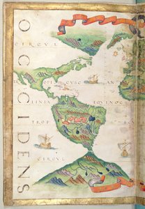 Amerika, detalj från världsatlas, 1565 (vellum)