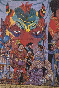 Närbild av en målning, Insurgentes-teatern, Mexico City, Mexico av Diego Rivera