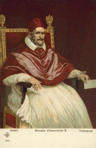 Porträtt av påven Innocentius X (lito i färg) av Diego Rodriguez de Silva y (after) Velazquez