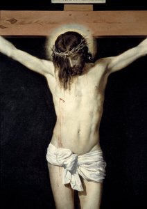 Kristus korsfäster detalj. Målning av Diego Rodriguez de Silva y Velasquez (1599-1660) av Diego Velázquez