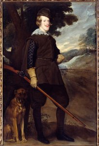 Porträtt av Filip IV (1605-1665), kung av Spanien i jaktdräkt vid 30 år gammal. Målning av Diego Rodriguez de Silva y Velasquez (1599-1660) av Diego Velázquez