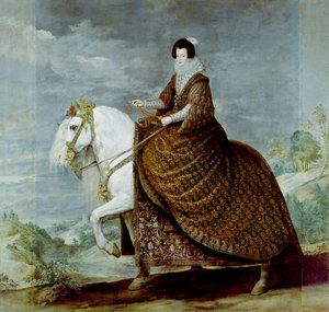 Porträtt av drottning Isabella av Bourbon till häst