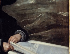 Porträtt av gycklaren Diego de Acedo säger kusin Detail. Målning av Diego Rodriguez de Silva och Velasquez (1599-1660) av Diego Velázquez