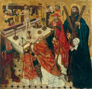 Messe de saint Gregoire - Sankt Gregorius den stores mässa - Målning av Diego de la Cruz (aktiv 1482-1500) - före 1480 - Olja på trä - 168x168 - Museu Nacional d