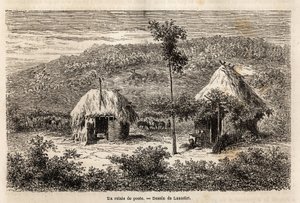 En postrelä mellan Bukarest och Pitesti. Gravyr för att illustrera resan från Paris till Bukarest (Rumänien), 1860, av Lancelot, designer, i "Le tour du monde, nouveau journal des voyages", publicerad under ledning av Edouard Charton