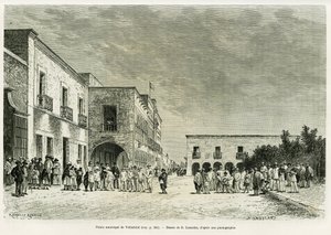 Valladolids kommunala palats. Gravyr av Lancelot för att illustrera berättelsen Ma last expedition au Yucatan, av Desire Charnay, i le tour du monde 1887, regisserad av Edouard Charton (1807-1890), Hachette, Paris.
