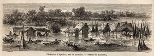 Fisket i Apathin (Serbien), vid Donau. Teckning av Lancelot, för att illustrera hans resa från Paris till Bukarest 1860. Gravyr i "" Le tour du monde", redigerad av Edouard Charton av Dieudonne Auguste Lancelot