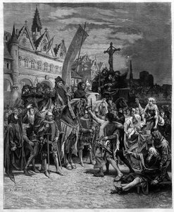 Etienne Marcel och läsningen av den stora förordningen från 1357 som upprättade en monarki kontrollerad av de allmänna staterna - gravyr efter målningen av Diogene Ulysse Napoleon Maillart (1840-1926)