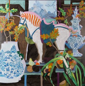 Hästar i början av hösten, 2016 (olja på duk) av Dione Verulam