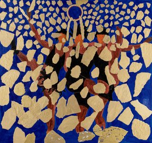 Rhenflickor som hånar Alberich, Wagners ringcykel (collage) av Dione Verulam