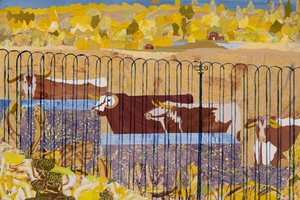 Törstiga långhorn, varm sommar (collage) av Dione Verulam