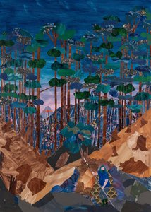 Wotan  Brunnhildes klippa, Wagners Ringcykeln, 2024 (collage) av Dione Verulam