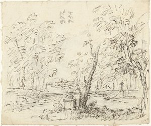 Trädgård med trappor med statyer av Dionys van Nijmegen (possibly)