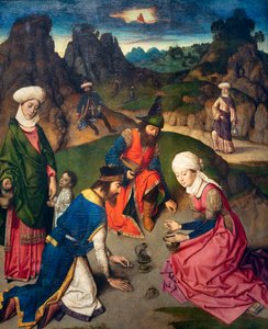 Församlingskyrka (Parochiekerk Sint-Pieter). Målning. Sista måltiden. Dirk Bouts. 1464-1468. Detalj. Höger panel. av Dirck Bouts