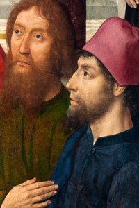 Församlingskyrka (Sankt Peters församlingskyrka). målning. Sista måltiden. Dirk Bouts. 1464-1468. Detalj. central panel. av Dirck Bouts