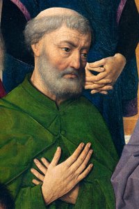 Församlingskyrka (Sankt Peters församlingskyrka). målning. Sista måltiden. Dirk Bouts. 1464-1468. Detalj. central panel. av Dirck Bouts
