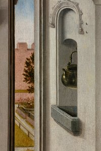Församlingskyrka (Sankt Peters församlingskyrka). målning. Sista måltiden. Dirk Bouts. 1464-1468. Detalj. Central panel. av Dirck Bouts