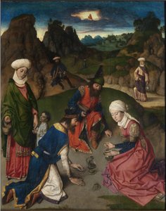 Polyptyk av den sista måltiden: ""skörden av manna"" Målning av Dirk Bouts (1410/20-1475) 1464-1468 Louvain, Saint Pierre-kyrkan