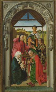 The Adoration of the Magi, c.1445 olja på paneldetalj av 36895 av Dirck Bouts