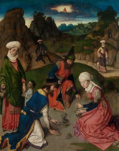 The Gathering of the Manna, detalj från altartavlan för det heliga sakramentet, c.1464-68 (olja på panel) av Dirck Bouts