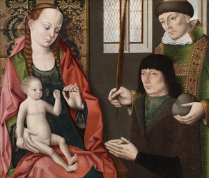 Jungfru och barn med Sankt Stefan och en donator, c.1480 av Dirck Bouts