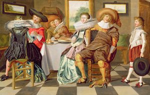 Eleganta figurer festar vid ett bord av Dirck Hals