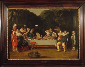 Eleganta figurer som festar i en berså av Dirck Hals