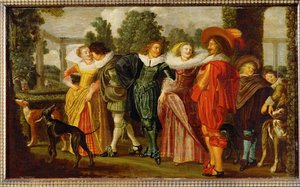 Promenad i trädgården (målning på ekved) av Dirck Hals