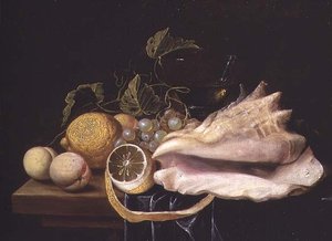 Stilleben med Strombus Shell och Fruit av Dirck Sauts
