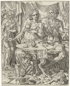 Judith och Holofernes njuter av en fest Judith och Holofernes (serietitel) av Dirck Volckertsz. Coornhert (attributed to)
