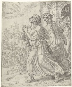 Judith och hennes tjänare lämnar Bethulia Judith och Holofernes (serietitel) av Dirck Volckertsz. Coornhert (attributed to)