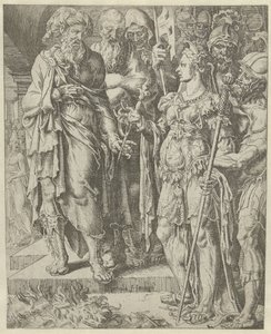 Tamar visar upp säkerheten History of Judah and Tamar (serietitel) av Dirck Volckertsz. Coornhert (attributed to)