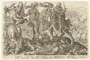 Tillfångatagandet av Francis I i slaget vid Pavia, 1525 Victories of Charles V (serietitel) Divi Caroli. v. imp. välja. max. victoriae, ex multis praecipuae (serietitel) av Dirck Volckertsz. Coornhert (possibly)