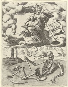 Berömmelse övervinner döden Triumphs of Petrarch (serietitel) av Dirck Volckertsz. Coornhert (possibly)