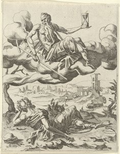 Tiden erövrar berömmelse Triumphs of Petrarch (serietitel) av Dirck Volckertsz. Coornhert (possibly)
