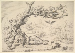 Elia Matad av Ravens, 1549. av Dirck Volkertsen Coornhert