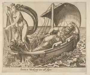 Fortune vakar inte över alla sovande från sex ordstäv om Fortune, ca. 1560. av Dirck Volkertsen Coornhert
