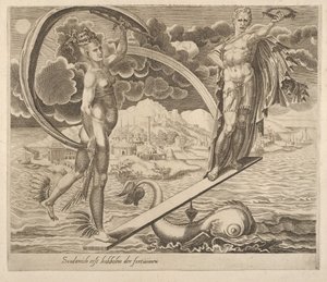 Fortune Using Man as a Plaything från Sex Sayings about Fortune, ca. 1560. av Dirck Volkertsen Coornhert