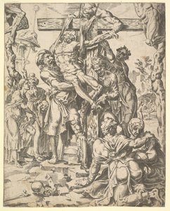 Nedstigningen från korset, från mänsklighetens fall och frälsning genom livet och pa..., 1548. av Dirck Volkertsen Coornhert