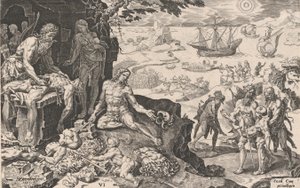De kejserliga trupperna för med sig civilisationen till indianerna, från The Victories of Emperor Ch..., 1555. av Dirck Volkertsen Coornhert