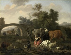 Landskap med herdar och boskap av Dirck van Bergen