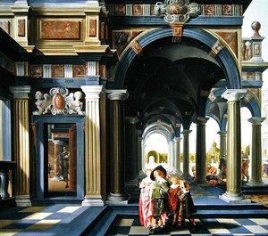 Eleganta figurer i en loggia, 1635