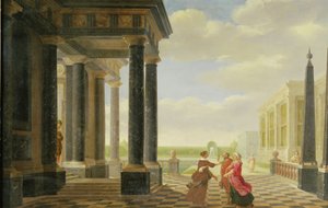 Personer i konversation i en klassisk miljö av Dirck van Delen
