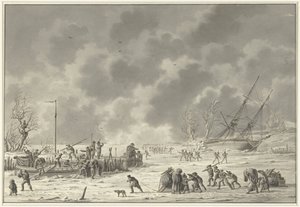 Landzatens flygningar på Texel, januari 1795 Kanonmannen Bootens och Landzaatens Vlugt i december månad 1794 (titel på objekt)